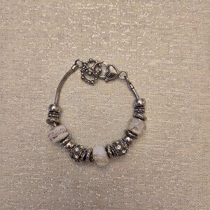 Silver Sparkly Glass Beaded Charm Bracelet - NWOT